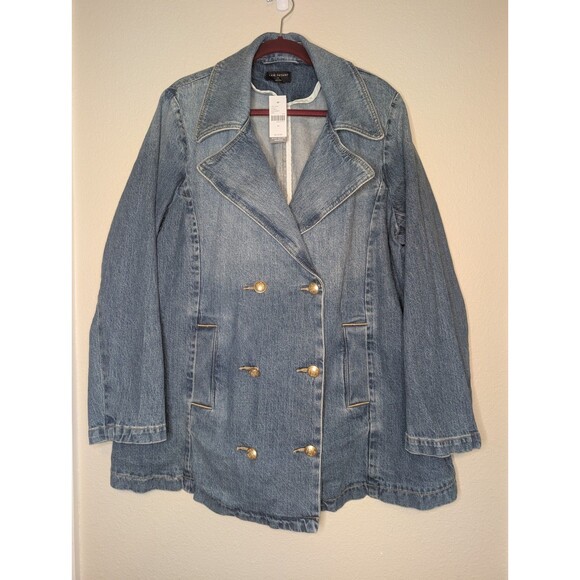 NWT Lane Bryant Medium Wash Denim Double Breasted Button Peacoat Jacket Size 16 - Picture 1 of 12